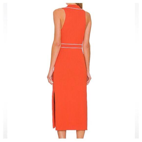 Nicholas Giuliana Ribbed Knit Midi Belted Sweater Dress Large Orange Stretchy - Picture 4 of 16